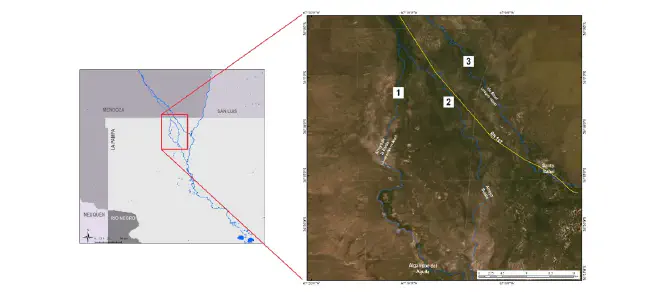 Mapa de La Pampa y el ingreso de los ríos Atuel y salado