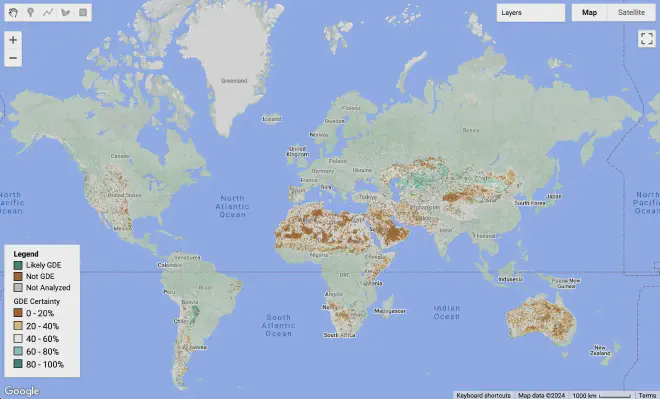 mapa global de ecosistemas dependientes de aguas subterráneas