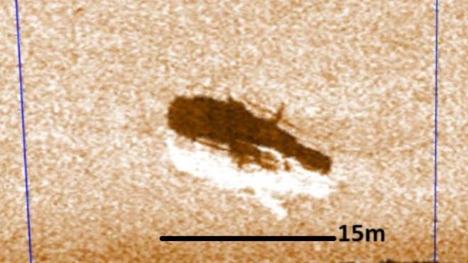 Imagen del vapor tomada con sonar lateral por los especialistas del CONICET. Imagen: Villarosa et al.