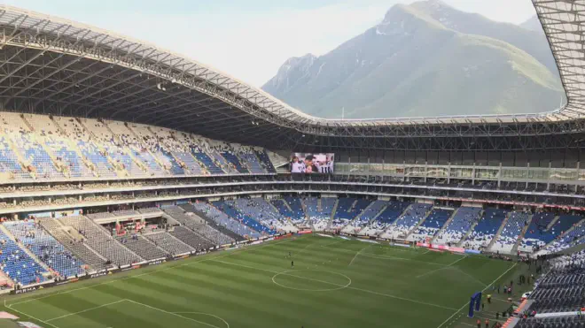 Estadio BBVA in Monterrey, Mexico, will host four soccer matches during the 2026 FIFA World Cup. Its daily average temperature will put players at risk of heat stress and dehydration during the tournament. Credit: MX/Wikimedia Commons, CC BY 4.0