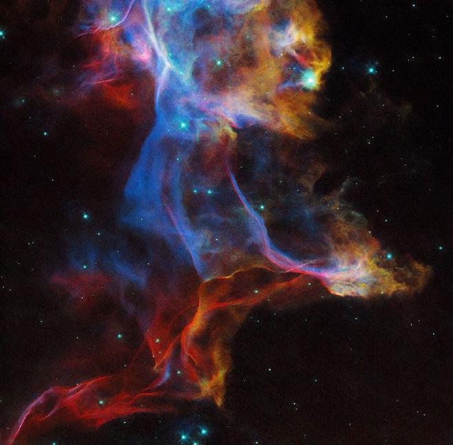 Esta imagen obtenida por el Telescopio Espacial Hubble de la NASA &amp; ESA muestra un remanente de supernova llamado Nebulosa del Velo. Crédito: ESA/Hubble y NASA, R. Sankrit