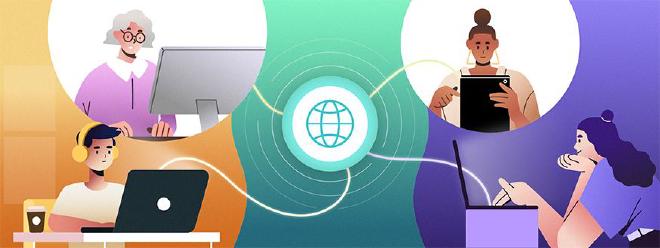 Los sitios web de producción entre pares se construyen mediante la recopilación masiva de contribuciones de una comunidad de colaboradores de contenido que no son remunerados. Ilustración de Siddharth Hardikar.