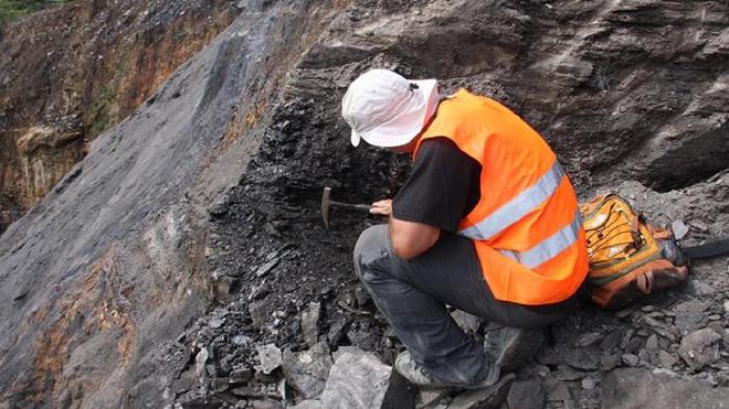 Expert Xavier Delclòs (UB) at level G1 of the Genoveva mine. Image credit: University of Barcelona