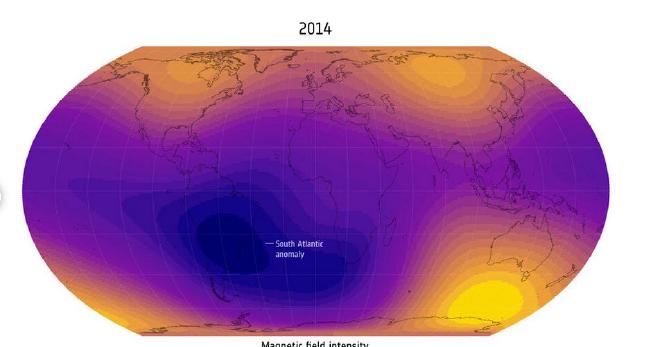 La Anomalía del Atlántico Sur en 2014. Crédito de la imagen: ESA