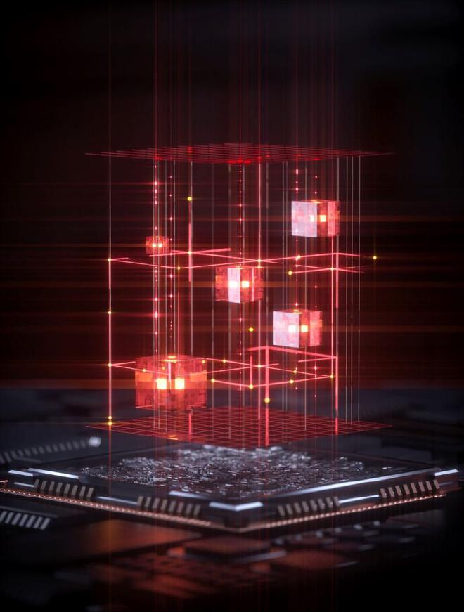 Mientras que los humanos y las computadoras clásicas deben realizar operaciones con tensores paso a paso, la luz puede hacerlas todas simultáneamente. Crédito de la imagen: Photonics group / Aalto University