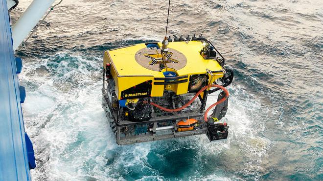 The ROV SuBastian, a remotely operated vehicle by scientists aboard the R/V Falkor, whose images were broadcast live worldwide. Credits: ROV SuBastian / Schmidt Ocean Institute.
