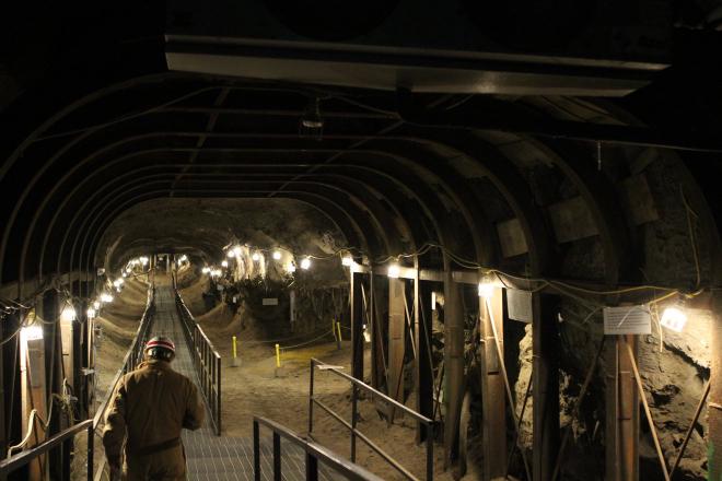 El Túnel de Permafrost al norte de <em>Fairbanks, Alaska</em>, fue excavado en la década de 1960 y está a cargo del Laboratorio de Investigación e Ingeniería de Regiones Frías del Ejército de los Estados Unidos. Es el sitio donde se realizan muchas investigaciones sobre el permafrost, un sustrato que permanece congelado durante todo el año, durante varios años. Crédito de la imagen: NASA/Kate Ramsayer