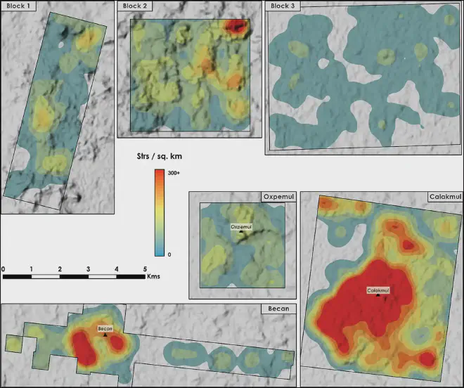 Comparación de la densidad de asentamiento entre seis zonas del centro de Campeche. Crédito de la imagen: Auld-Thomas et al.