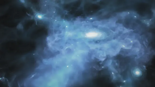 Galaxia en formación unos pocos cientos de millones de años después del Big Bang