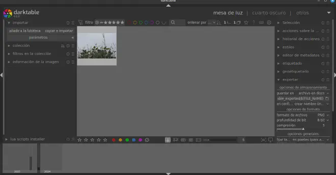 Captura de pantalla de la AppImage de Darktable 4.8.0 que se puede descargar en Github